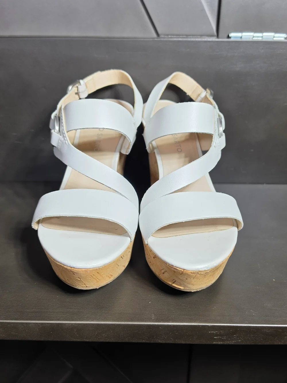 Franco Sarto Sophie 2 White Cork Wedge Sandals Womens 8 1/2 Read
